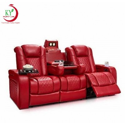 JKY Furniture Home Theater Seating Leather Multimedia Power Recline Sofa with Fold-Down Table